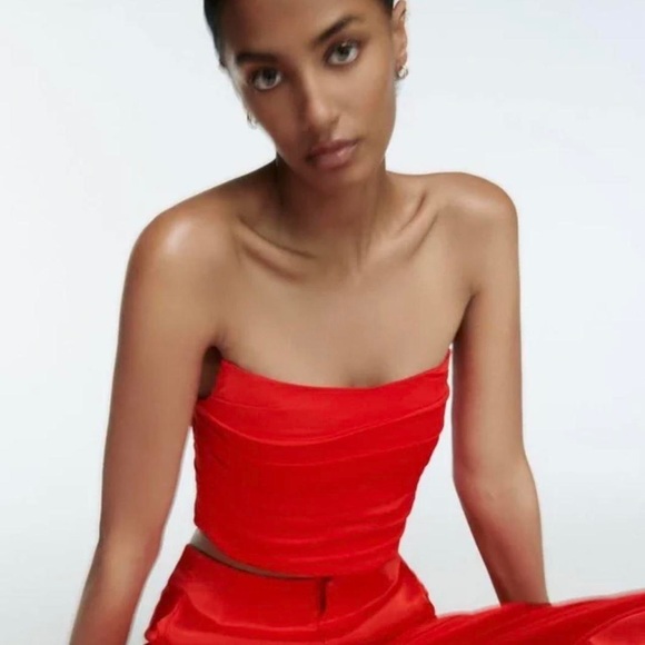 Zara | Tops | Nwt Zara Red Satin Effect Crop Top | Poshmark